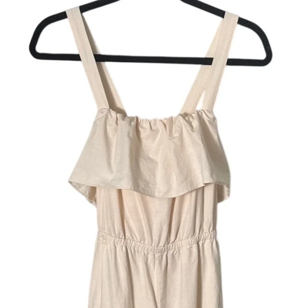 Madewell Apron Ruffle Linen Blend Jumpsuit in Cream‎ H8825 Size S